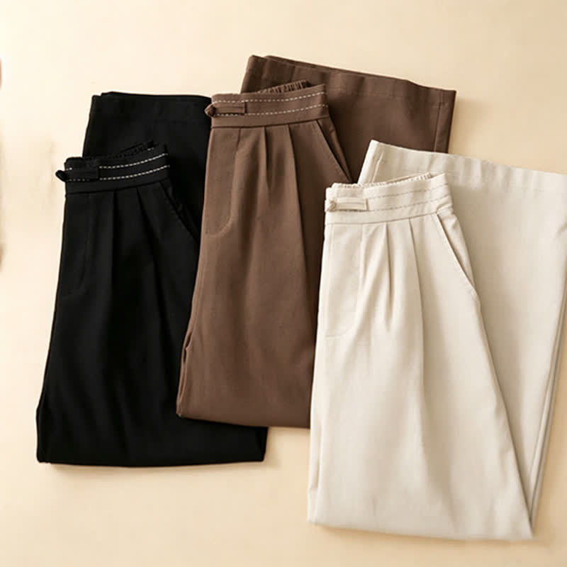 Buddha Stones Lässige, minimalistische Sommerhose aus Unifarben mit Knöchellänge, geradem Bein und Taschen, mit einem Froschknopf - image 21