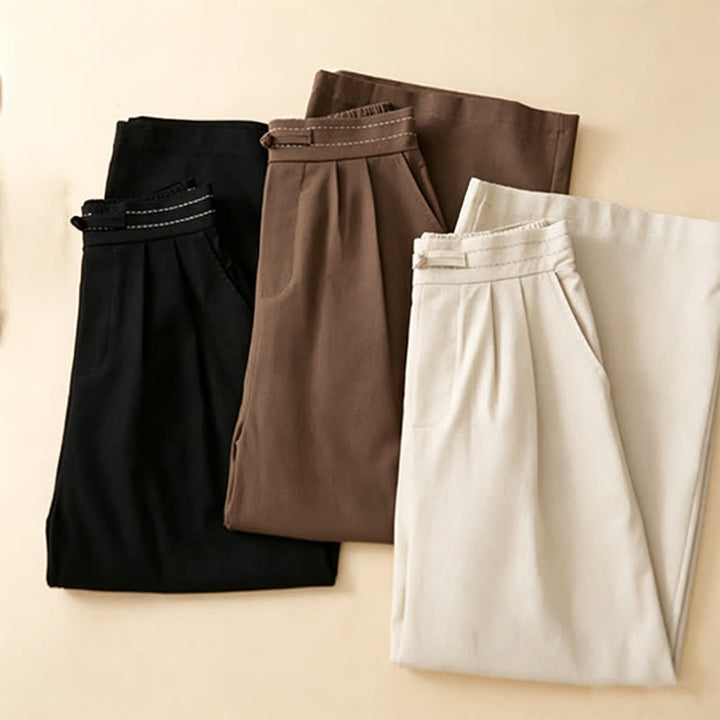 Buddha Stones Lässige, minimalistische Sommerhose aus Unifarben mit Knöchellänge, geradem Bein und Taschen, mit einem Froschknopf - image 21