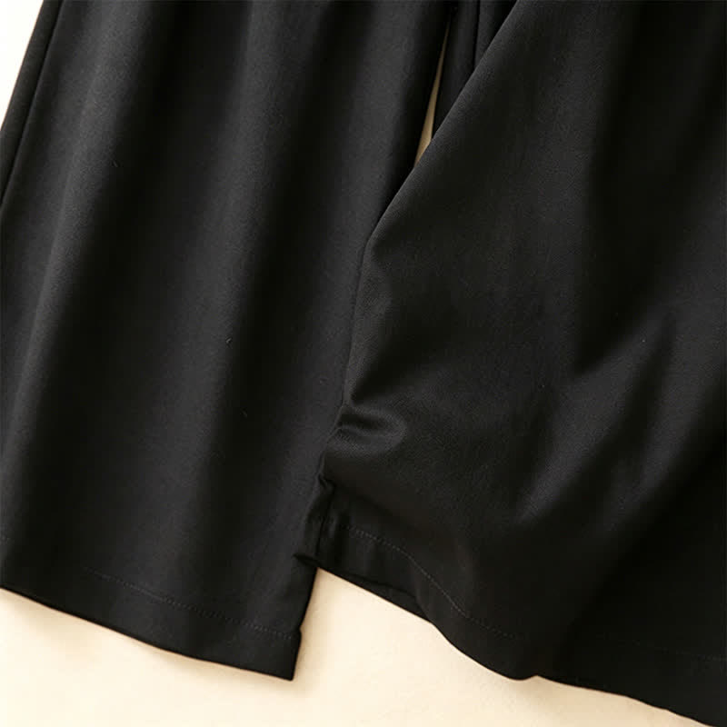 Buddha Stones Lässige, minimalistische Sommerhose aus Unifarben mit Knöchellänge, geradem Bein und Taschen, mit einem Froschknopf - image 8