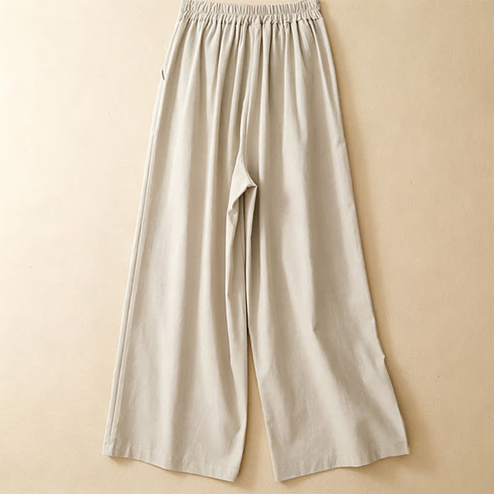 Buddha Stones Lässige, minimalistische Sommerhose aus Unifarben mit Knöchellänge, geradem Bein und Taschen, mit einem Froschknopf - image 11