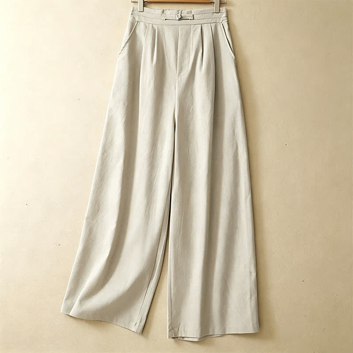 Buddha Stones Lässige, minimalistische Sommerhose aus Unifarben mit Knöchellänge, geradem Bein und Taschen, mit einem Froschknopf - image 12