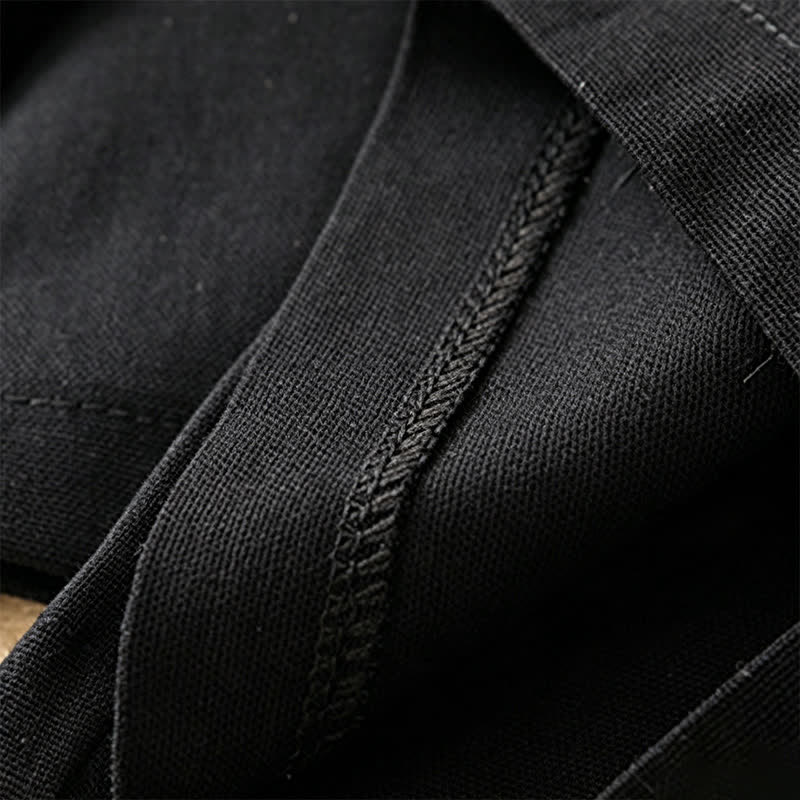 Buddha Stones Lässige, minimalistische Sommerhose aus Unifarben mit Knöchellänge, geradem Bein und Taschen, mit einem Froschknopf - image 9