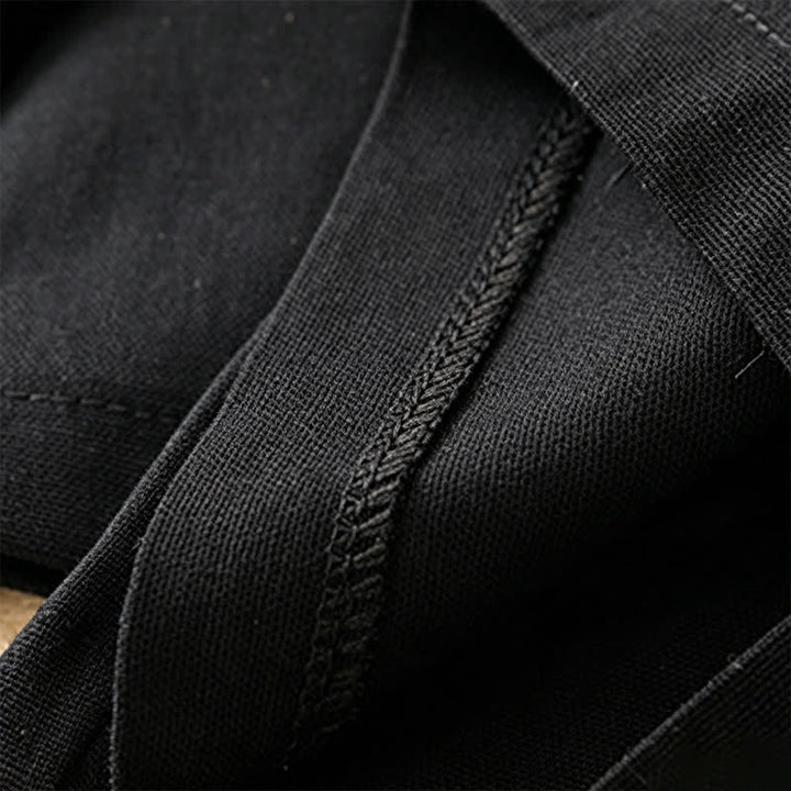 Buddha Stones Lässige, minimalistische Sommerhose aus Unifarben mit Knöchellänge, geradem Bein und Taschen, mit einem Froschknopf - image 9