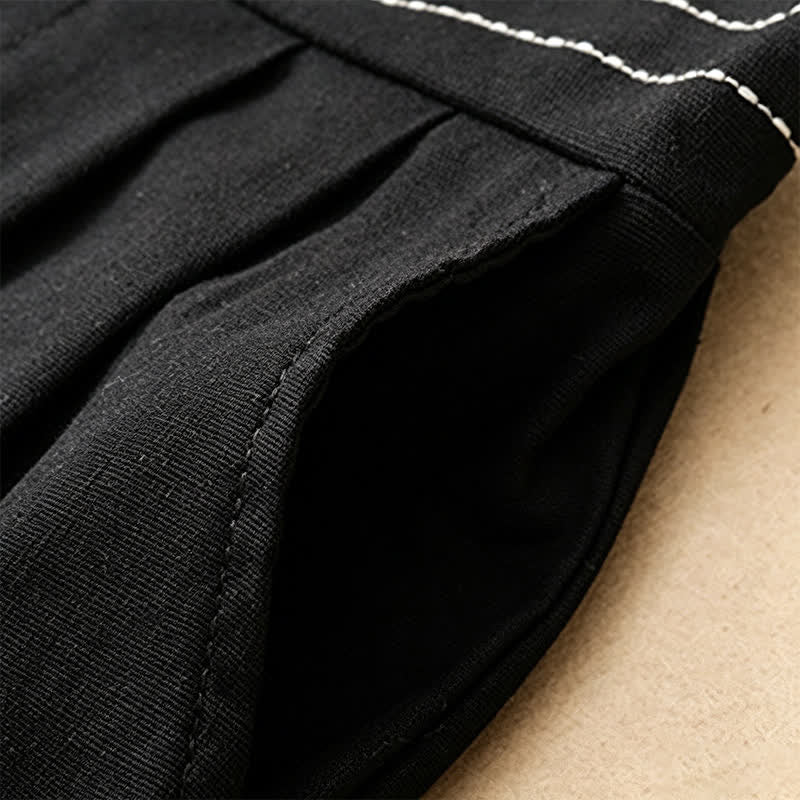 Buddha Stones Lässige, minimalistische Sommerhose aus Unifarben mit Knöchellänge, geradem Bein und Taschen, mit einem Froschknopf - image 7