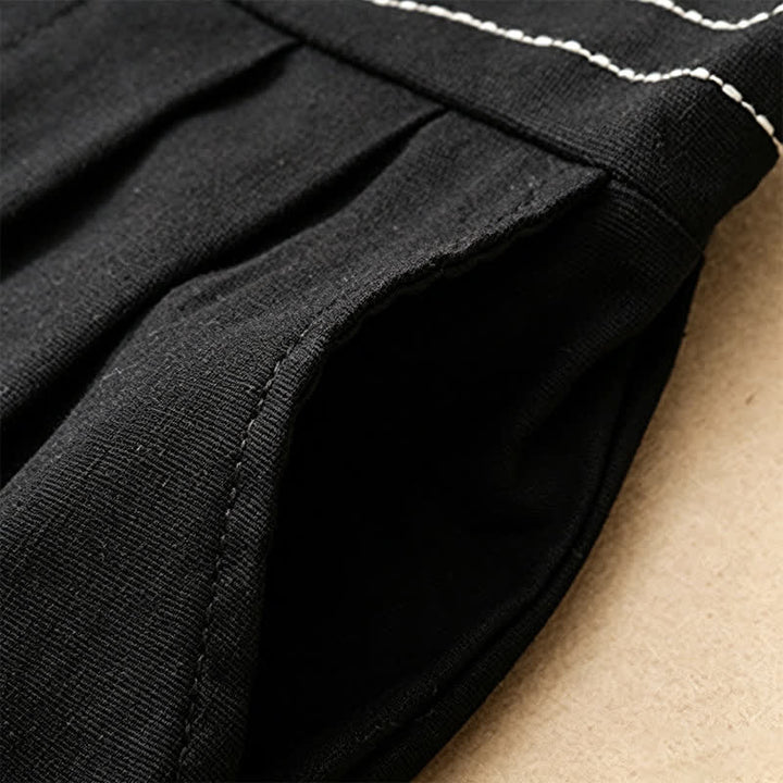 Buddha Stones Lässige, minimalistische Sommerhose aus Unifarben mit Knöchellänge, geradem Bein und Taschen, mit einem Froschknopf - image 7