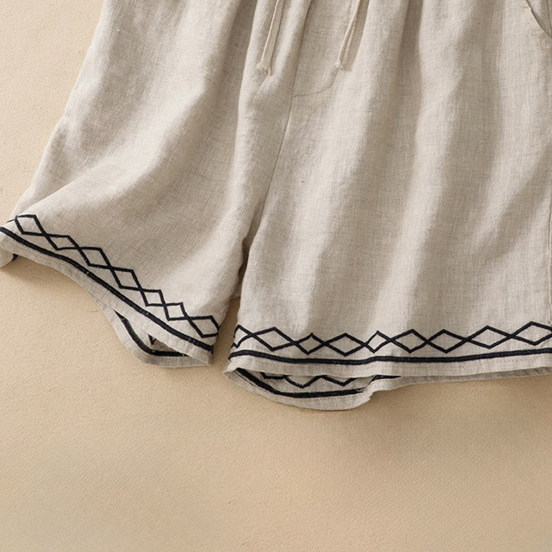 Buddha Stones Lässige, minimalistische Sommer-Shorts für Damen mit Kordelzug, Stickerei, Wellenlinien und geometrischem Muster, Taschen und geometrischem Muster - image 20