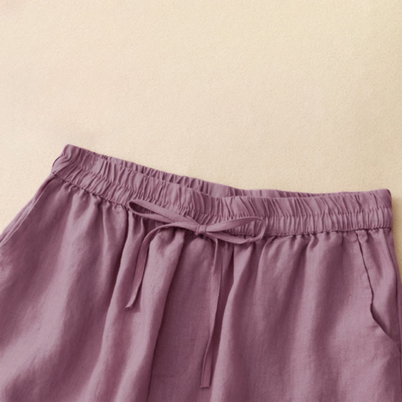 Buddha Stones Lässige, minimalistische Sommer-Shorts für Damen mit Kordelzug, Stickerei, Wellenlinien und geometrischem Muster, Taschen und geometrischem Muster - image 11