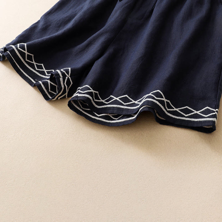 Buddha Stones Lässige, minimalistische Sommer-Shorts für Damen mit Kordelzug, Stickerei, Wellenlinien und geometrischem Muster, Taschen und geometrischem Muster - image 9