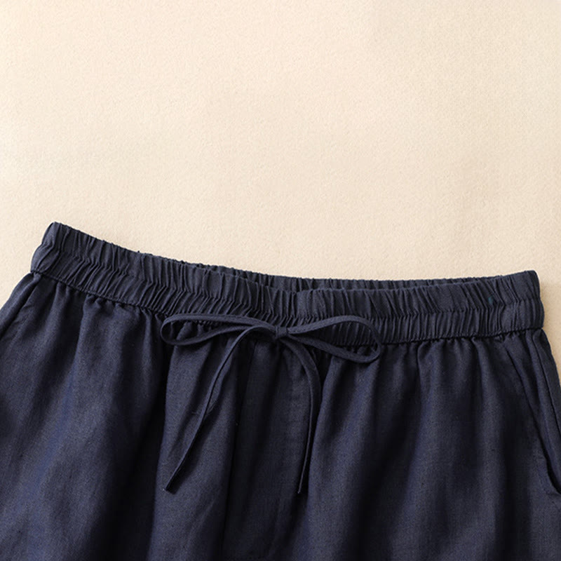 Buddha Stones Lässige, minimalistische Sommer-Shorts für Damen mit Kordelzug, Stickerei, Wellenlinien und geometrischem Muster, Taschen und geometrischem Muster - image 6