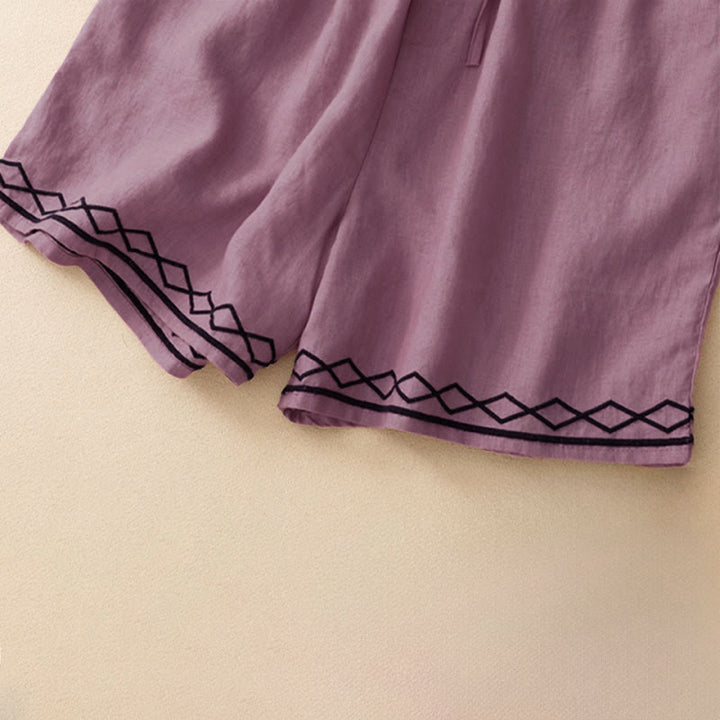 Buddha Stones Lässige, minimalistische Sommer-Shorts für Damen mit Kordelzug, Stickerei, Wellenlinien und geometrischem Muster, Taschen und geometrischem Muster - image 13
