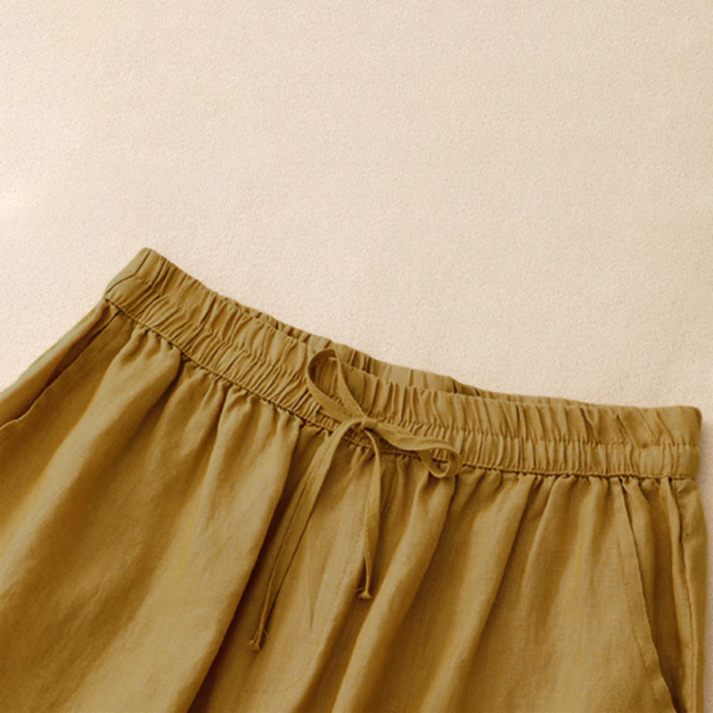 Buddha Stones Lässige, minimalistische Sommer-Shorts für Damen mit Kordelzug, Stickerei, Wellenlinien und geometrischem Muster, Taschen und geometrischem Muster - image 1