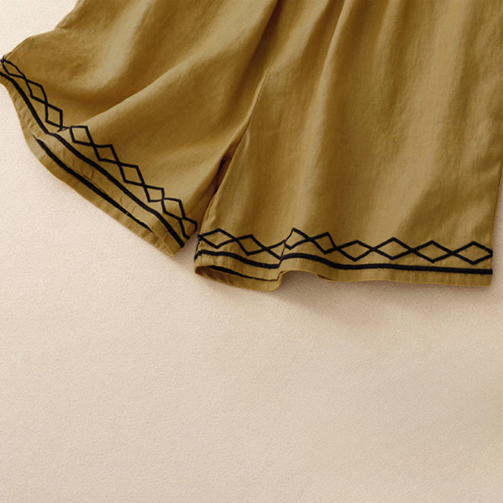 Buddha Stones Lässige, minimalistische Sommer-Shorts für Damen mit Kordelzug, Stickerei, Wellenlinien und geometrischem Muster, Taschen und geometrischem Muster - image 3