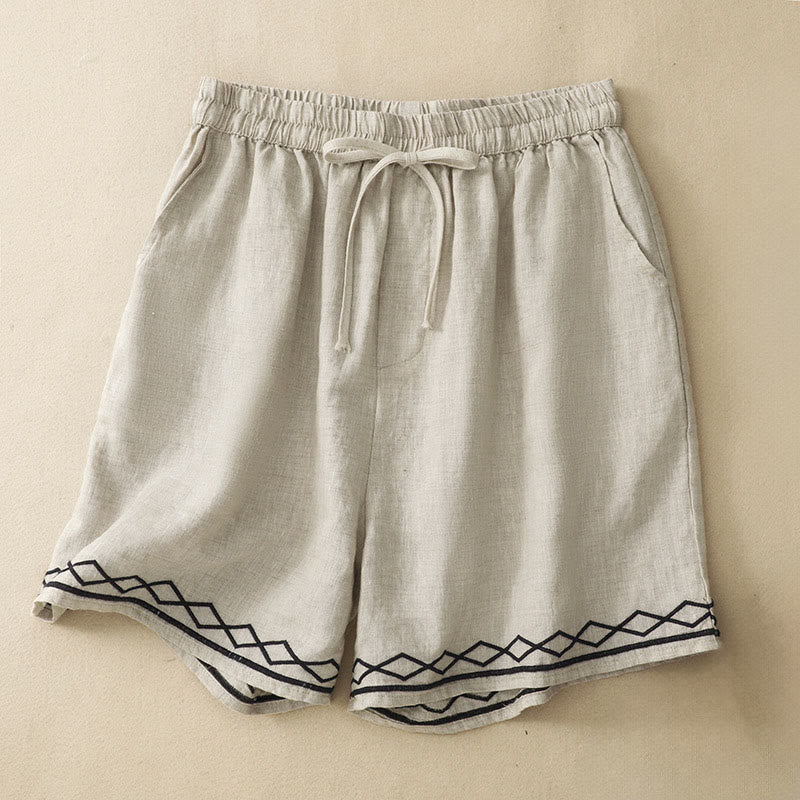 Buddha Stones Lässige, minimalistische Sommer-Shorts für Damen mit Kordelzug, Stickerei, Wellenlinien und geometrischem Muster, Taschen und geometrischem Muster - Weizen - US8-10, UK/AU12-14, EU40-42 (2XL) - image 15