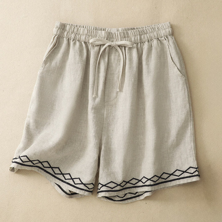 Buddha Stones Lässige, minimalistische Sommer-Shorts für Damen mit Kordelzug, Stickerei, Wellenlinien und geometrischem Muster, Taschen und geometrischem Muster - Weizen - US8-10, UK/AU12-14, EU40-42 (2XL) - image 15