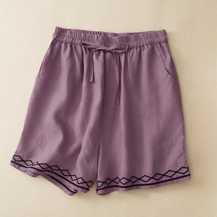 Buddha Stones Lässige, minimalistische Sommer-Shorts für Damen mit Kordelzug, Stickerei, Wellenlinien und geometrischem Muster, Taschen und geometrischem Muster - Blassviolettrot - US8-10, UK/AU12-14, EU40-42 (2XL) - image 10