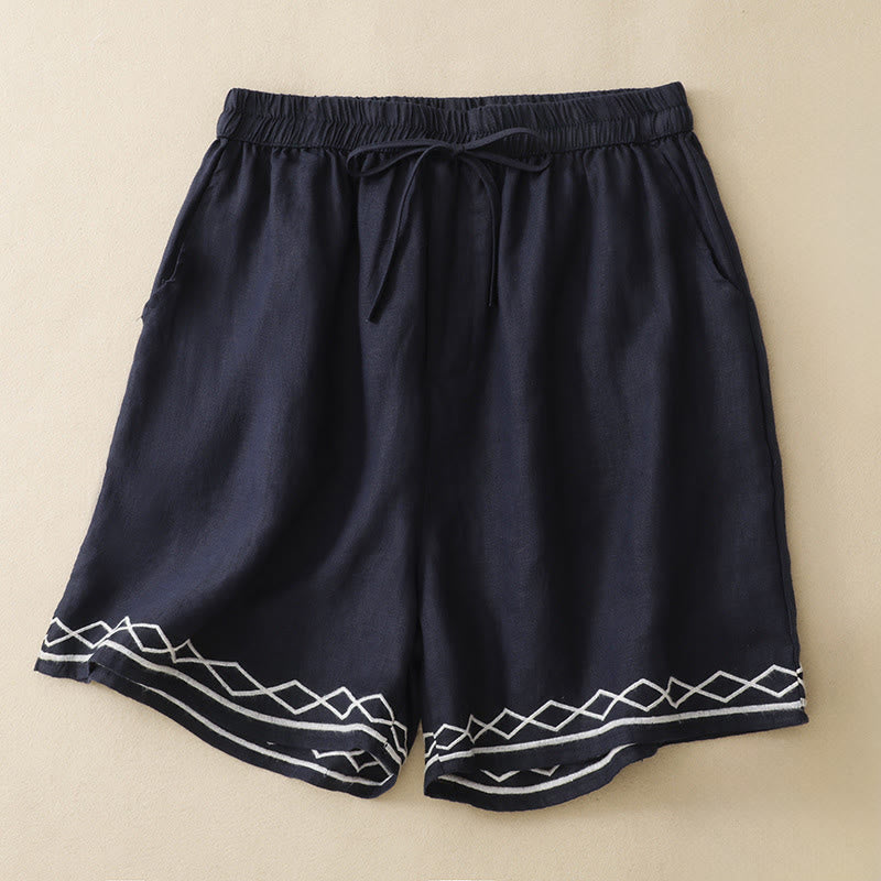 Buddha Stones Lässige, minimalistische Sommer-Shorts für Damen mit Kordelzug, Stickerei, Wellenlinien und geometrischem Muster, Taschen und geometrischem Muster - Marine - US8-10, UK/AU12-14, EU40-42 (2XL) - image 5