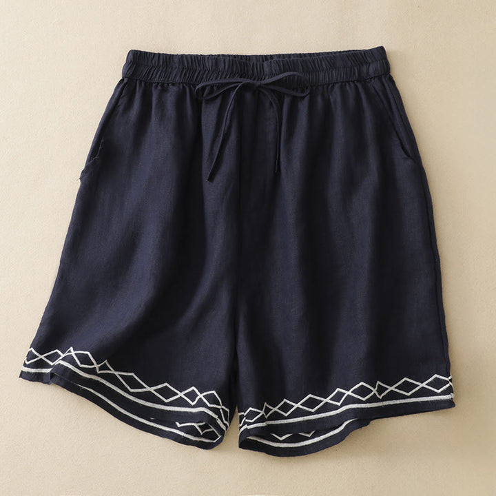 Buddha Stones Lässige, minimalistische Sommer-Shorts für Damen mit Kordelzug, Stickerei, Wellenlinien und geometrischem Muster, Taschen und geometrischem Muster - Marine - US8-10, UK/AU12-14, EU40-42 (2XL) - image 5