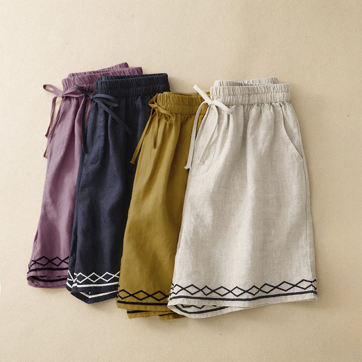 Buddha Stones Lässige, minimalistische Sommer-Shorts für Damen mit Kordelzug, Stickerei, Wellenlinien und geometrischem Muster, Taschen und geometrischem Muster - image 24