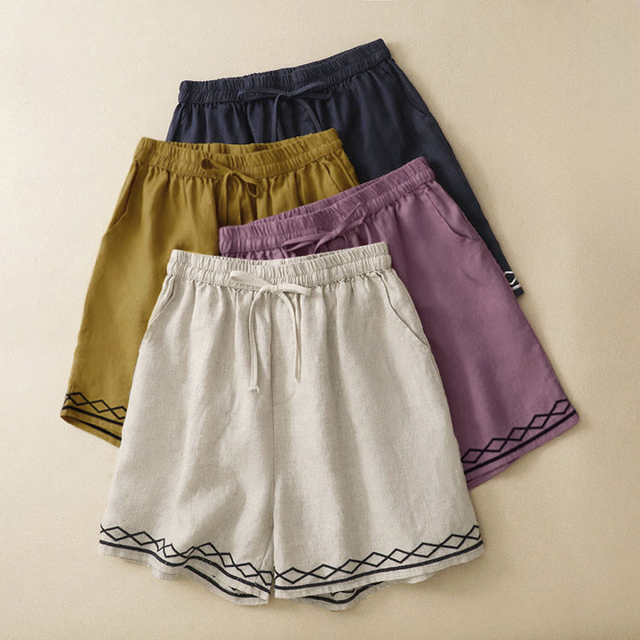 Buddha Stones Lässige, minimalistische Sommer-Shorts für Damen mit Kordelzug, Stickerei, Wellenlinien und geometrischem Muster, Taschen und geometrischem Muster - image 23