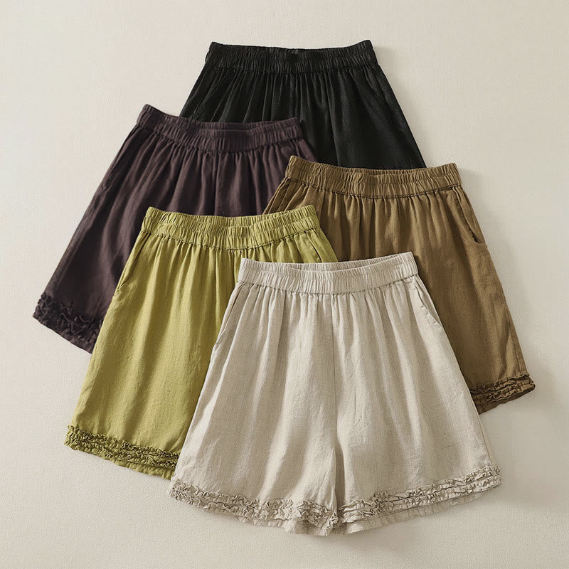 Buddha Stones Sommerliche, lässige Vintage-Shorts für Damen mit elastischem Bund, Rüschensaum und Taschen - image 28