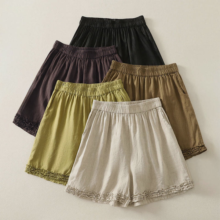 Buddha Stones Sommerliche, lässige Vintage-Shorts für Damen mit elastischem Bund, Rüschensaum und Taschen - image 28