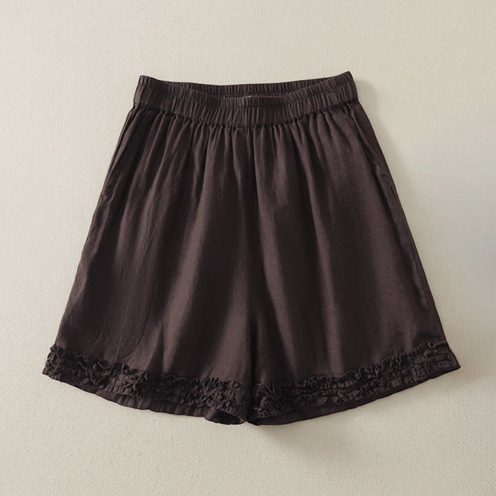 Buddha Stones Sommerliche, lässige Vintage-Shorts für Damen mit elastischem Bund, Rüschensaum und Taschen - Sattelbraun - US8-10, UK/AU12-14, EU40-42 (2XL) - image 9