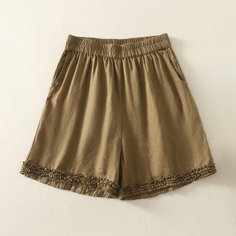 Buddha Stones Sommerliche, lässige Vintage-Shorts für Damen mit elastischem Bund, Rüschensaum und Taschen - image 1