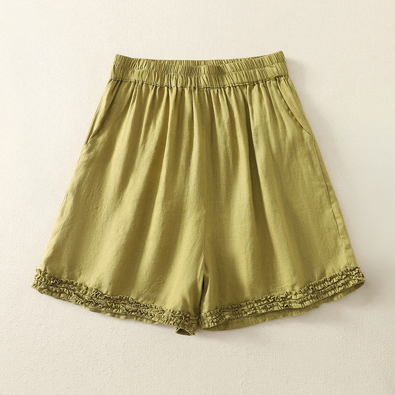 Buddha Stones Sommerliche, lässige Vintage-Shorts für Damen mit elastischem Bund, Rüschensaum und Taschen - Dunkelkhaki - US8-10, UK/AU12-14, EU40-42 (2XL) - image 16