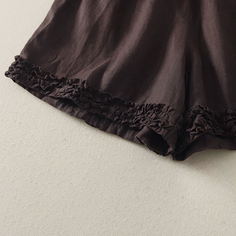 Buddha Stones Sommerliche, lässige Vintage-Shorts für Damen mit elastischem Bund, Rüschensaum und Taschen - image 12