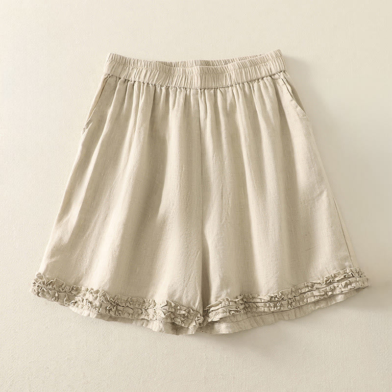 Buddha Stones Sommerliche, lässige Vintage-Shorts für Damen mit elastischem Bund, Rüschensaum und Taschen - Beige - US8-10, UK/AU12-14, EU40-42 (2XL) - image 21