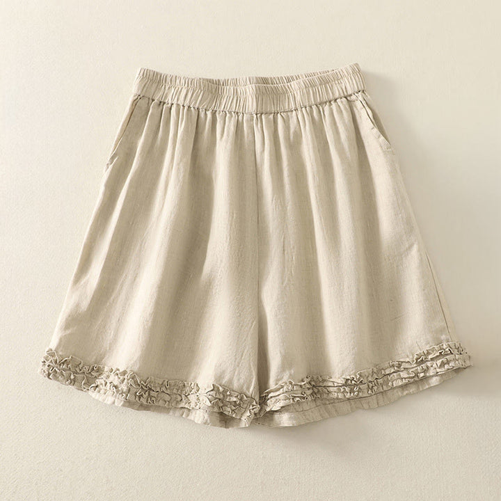 Buddha Stones Sommerliche, lässige Vintage-Shorts für Damen mit elastischem Bund, Rüschensaum und Taschen - Beige - US8-10, UK/AU12-14, EU40-42 (2XL) - image 21