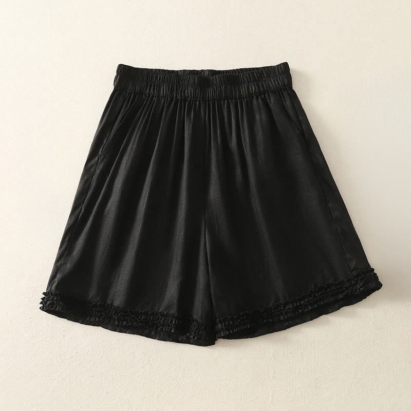 Buddha Stones Sommerliche, lässige Vintage-Shorts für Damen mit elastischem Bund, Rüschensaum und Taschen - Schwarz - US8-10, UK/AU12-14, EU40-42 (2XL) - image 4