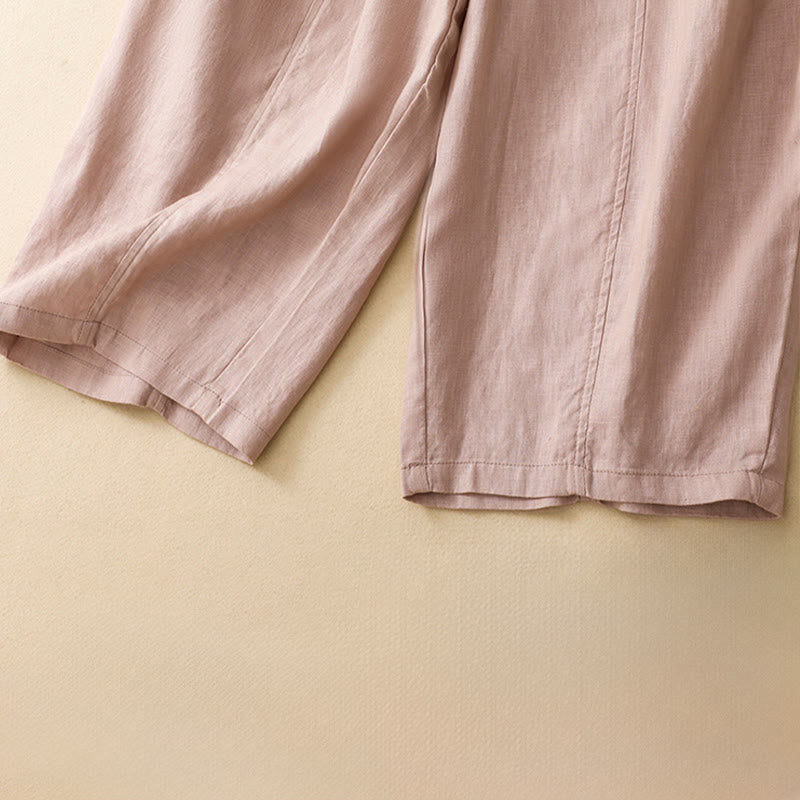 Buddha Stones Lässige, minimalistische Sommerhose mit Rüschen, elastischem Bund und geradem Bein, geradem Bein und Tasche - image 4