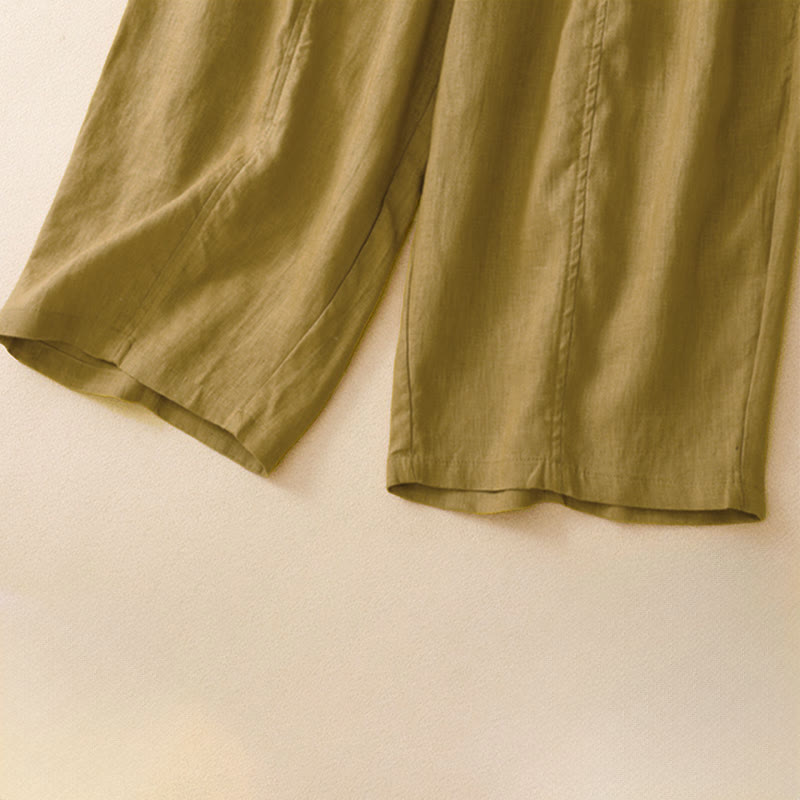 Buddha Stones Lässige, minimalistische Sommerhose mit Rüschen, elastischem Bund und geradem Bein, geradem Bein und Tasche - image 13