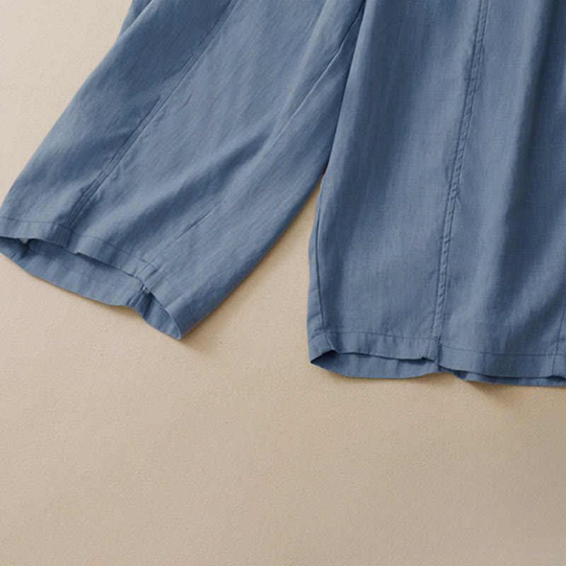 Buddha Stones Lässige, minimalistische Sommerhose mit Rüschen, elastischem Bund und geradem Bein, geradem Bein und Tasche - image 8