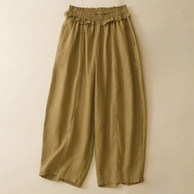 Buddha Stones Lässige, minimalistische Sommerhose mit Rüschen, elastischem Bund und geradem Bein, geradem Bein und Tasche - Goldrute - US8-10, UK/AU12-14, EU40-42 (2XL) - image 10