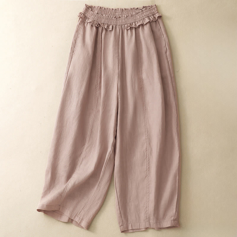 Buddha Stones Lässige, minimalistische Sommerhose mit Rüschen, elastischem Bund und geradem Bein, geradem Bein und Tasche - Hellrosa - US8-10, UK/AU12-14, EU40-42 (2XL) - image 0