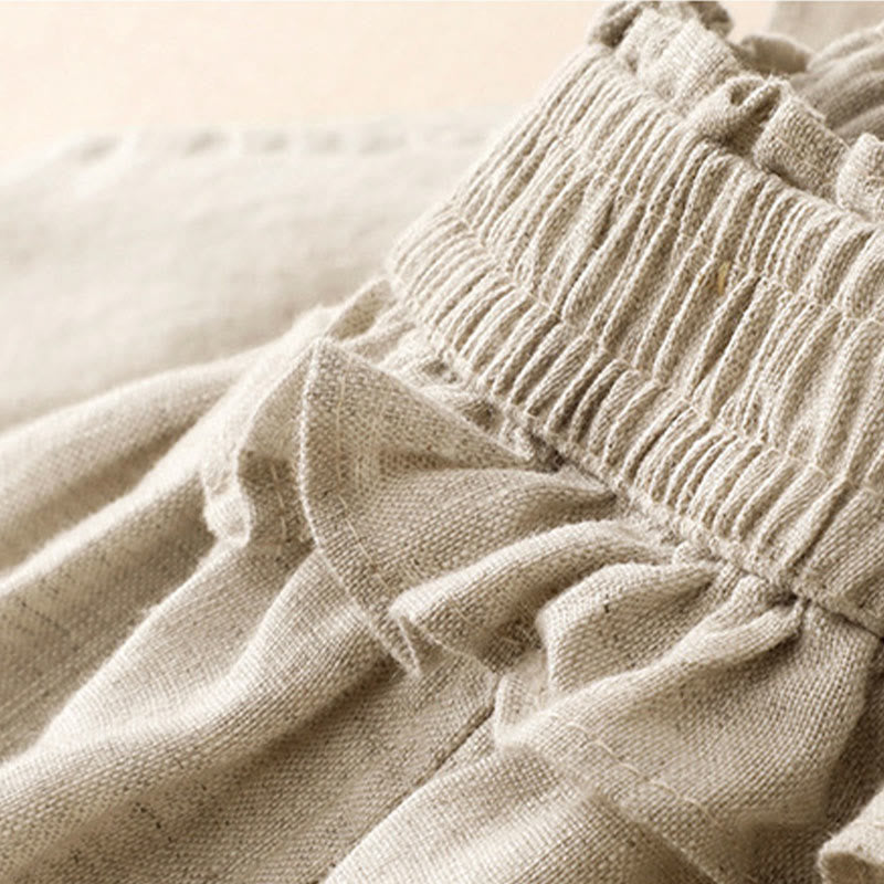 Buddha Stones Lässige, minimalistische Sommerhose mit Rüschen, elastischem Bund und geradem Bein, geradem Bein und Tasche - image 19