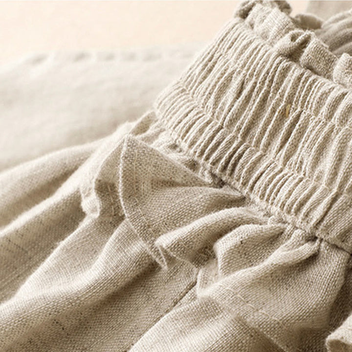 Buddha Stones Lässige, minimalistische Sommerhose mit Rüschen, elastischem Bund und geradem Bein, geradem Bein und Tasche - image 19