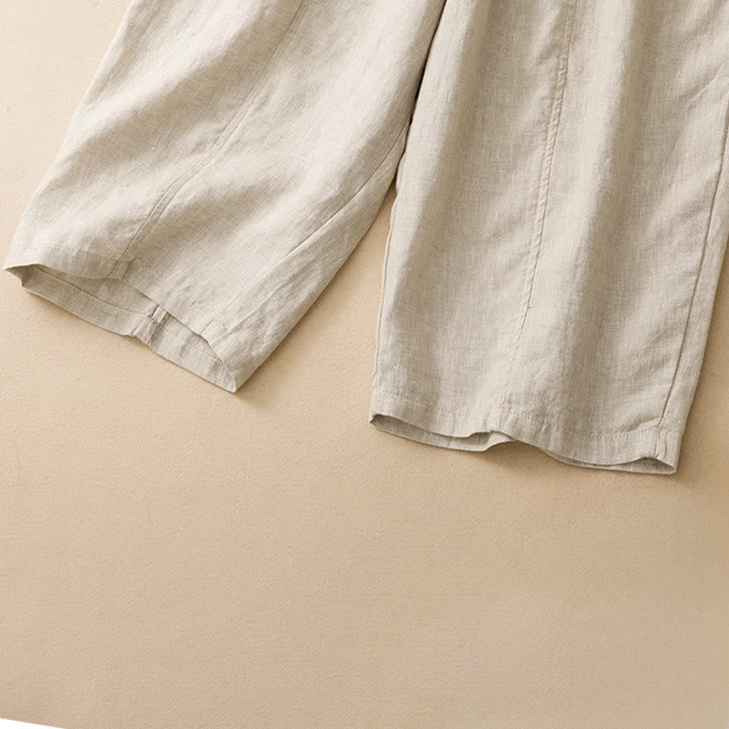 Buddha Stones Lässige, minimalistische Sommerhose mit Rüschen, elastischem Bund und geradem Bein, geradem Bein und Tasche - image 21