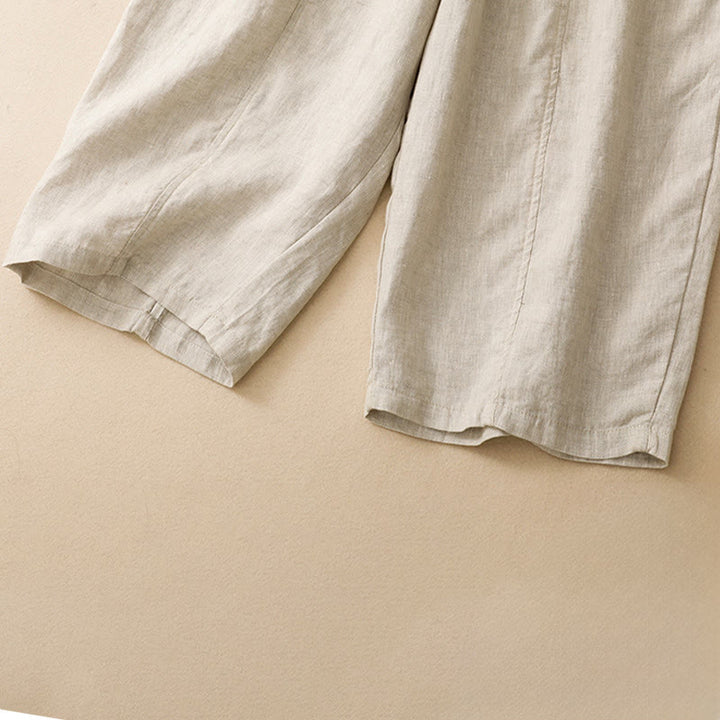 Buddha Stones Lässige, minimalistische Sommerhose mit Rüschen, elastischem Bund und geradem Bein, geradem Bein und Tasche - image 21