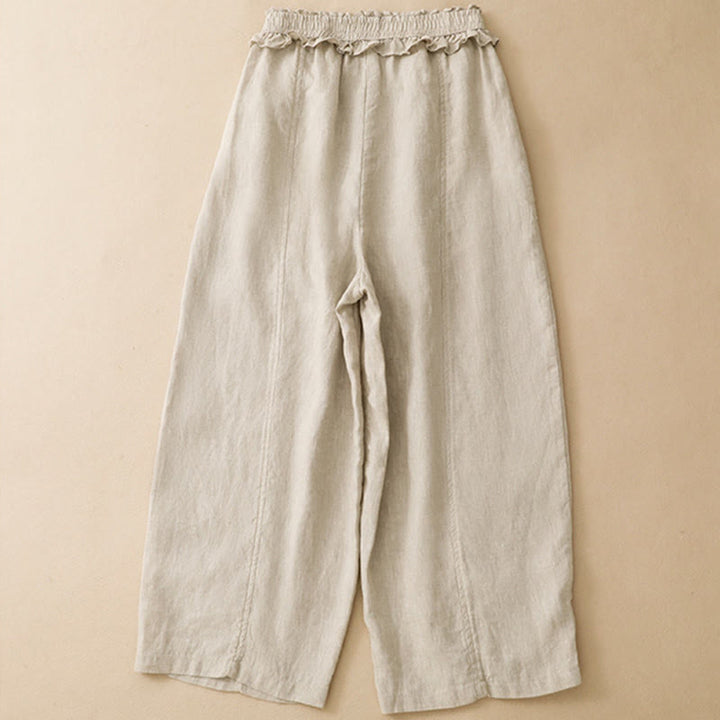 Buddha Stones Lässige, minimalistische Sommerhose mit Rüschen, elastischem Bund und geradem Bein, geradem Bein und Tasche - image 16