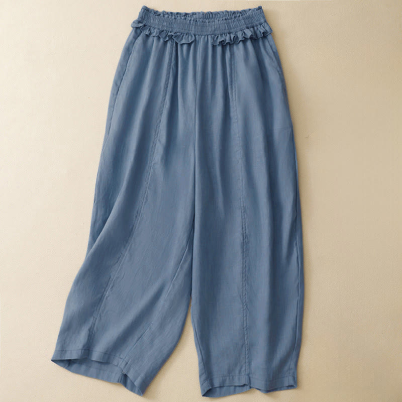 Buddha Stones Lässige, minimalistische Sommerhose mit Rüschen, elastischem Bund und geradem Bein, geradem Bein und Tasche - Hellstahlblau - US8-10, UK/AU12-14, EU40-42 (2XL) - image 5