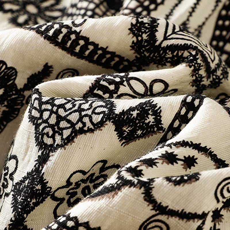Buddha Stones Sommerlicher, lässiger Boho-Rock für Damen in Schwarz, Beige, geometrischem Blumenmuster - image 10