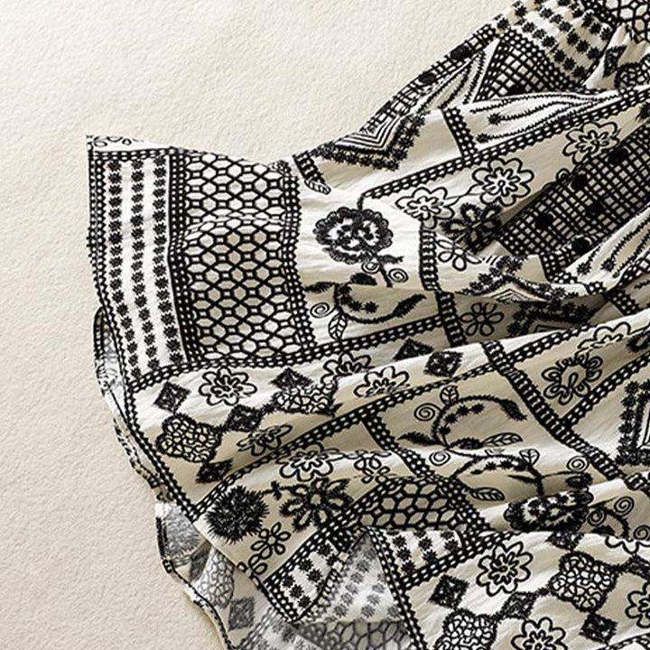 Buddha Stones Sommerlicher, lässiger Boho-Rock für Damen in Schwarz, Beige, geometrischem Blumenmuster - image 9