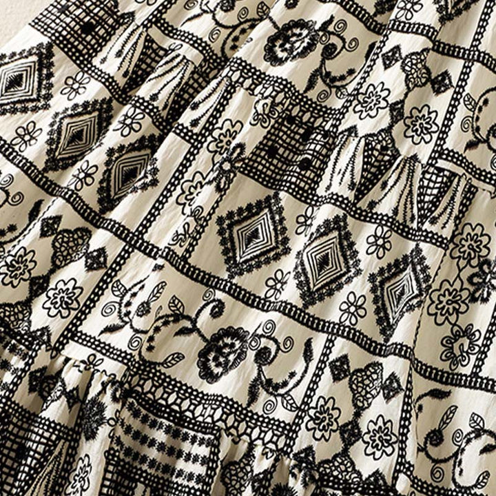 Buddha Stones Sommerlicher, lässiger Boho-Rock für Damen in Schwarz, Beige, geometrischem Blumenmuster - image 5