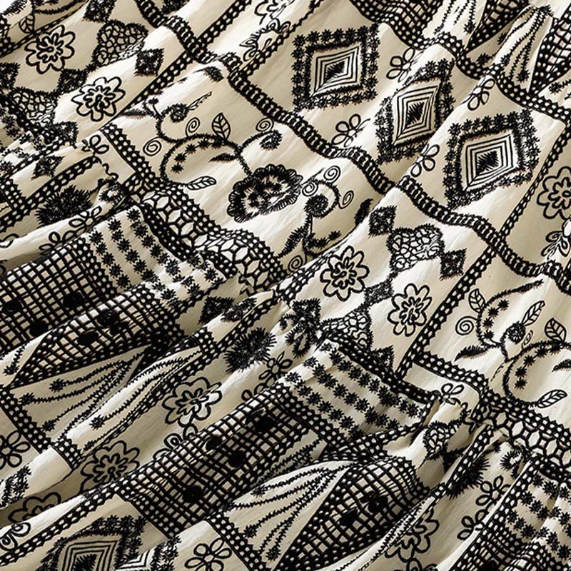 Buddha Stones Sommerlicher, lässiger Boho-Rock für Damen in Schwarz, Beige, geometrischem Blumenmuster - image 6