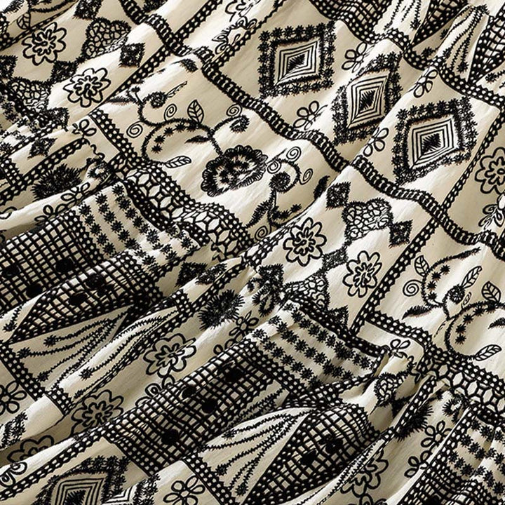Buddha Stones Sommerlicher, lässiger Boho-Rock für Damen in Schwarz, Beige, geometrischem Blumenmuster - image 6