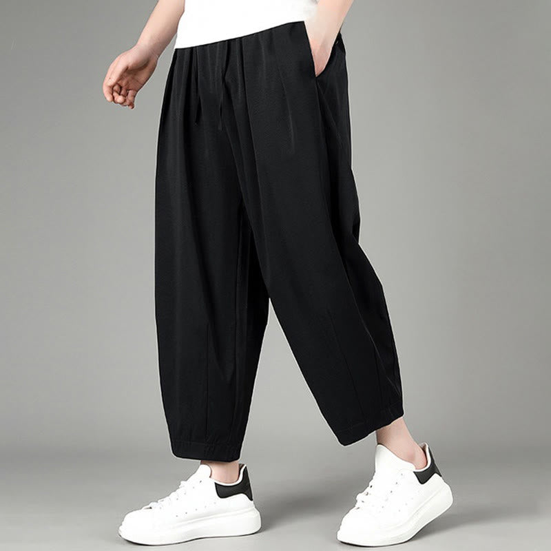 Buddha Stones Lässige, minimalistische Caprihose mit Kordelzug und Taschen für Herren - image 6