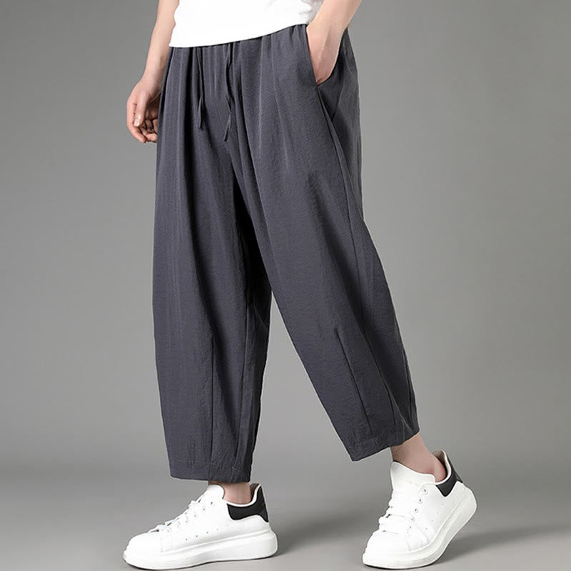 Buddha Stones Lässige, minimalistische Caprihose mit Kordelzug und Taschen für Herren - image 11